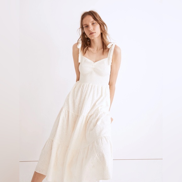 Madewell Dresses & Skirts - Madewell Eyelet Lucie Tie Strap Tiered Midi Dress